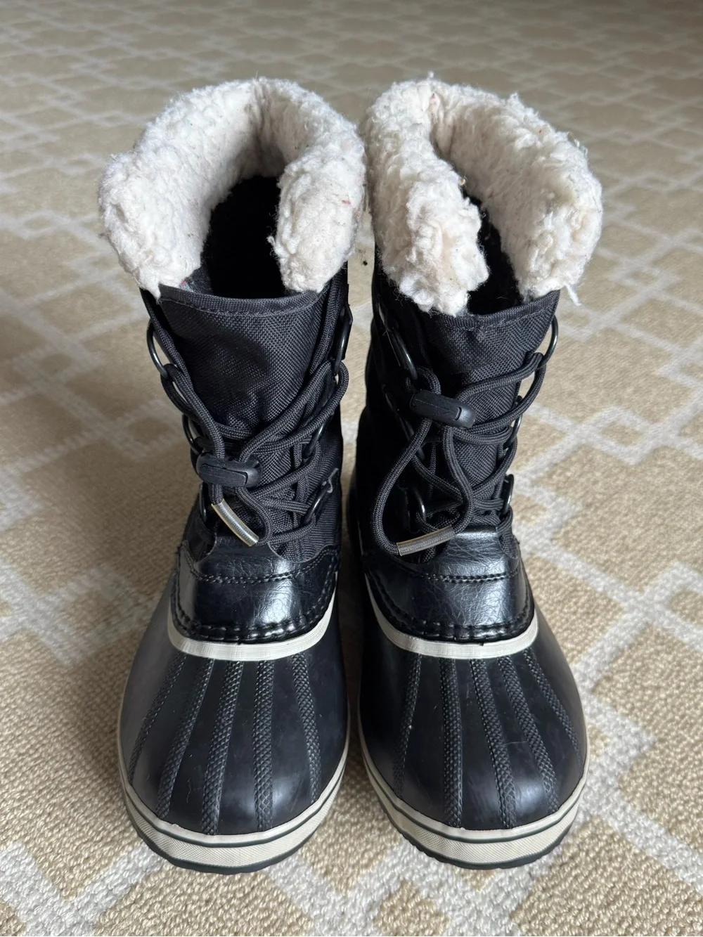 Sorel Yoot Pac Nylon Waterproof Snow Boots Black White Kids Size 3